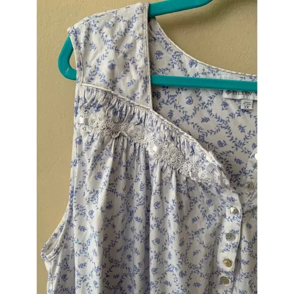 Eileen West Blue & White Floral Cotton Nightgown Size 3X - Picture 2 of 10